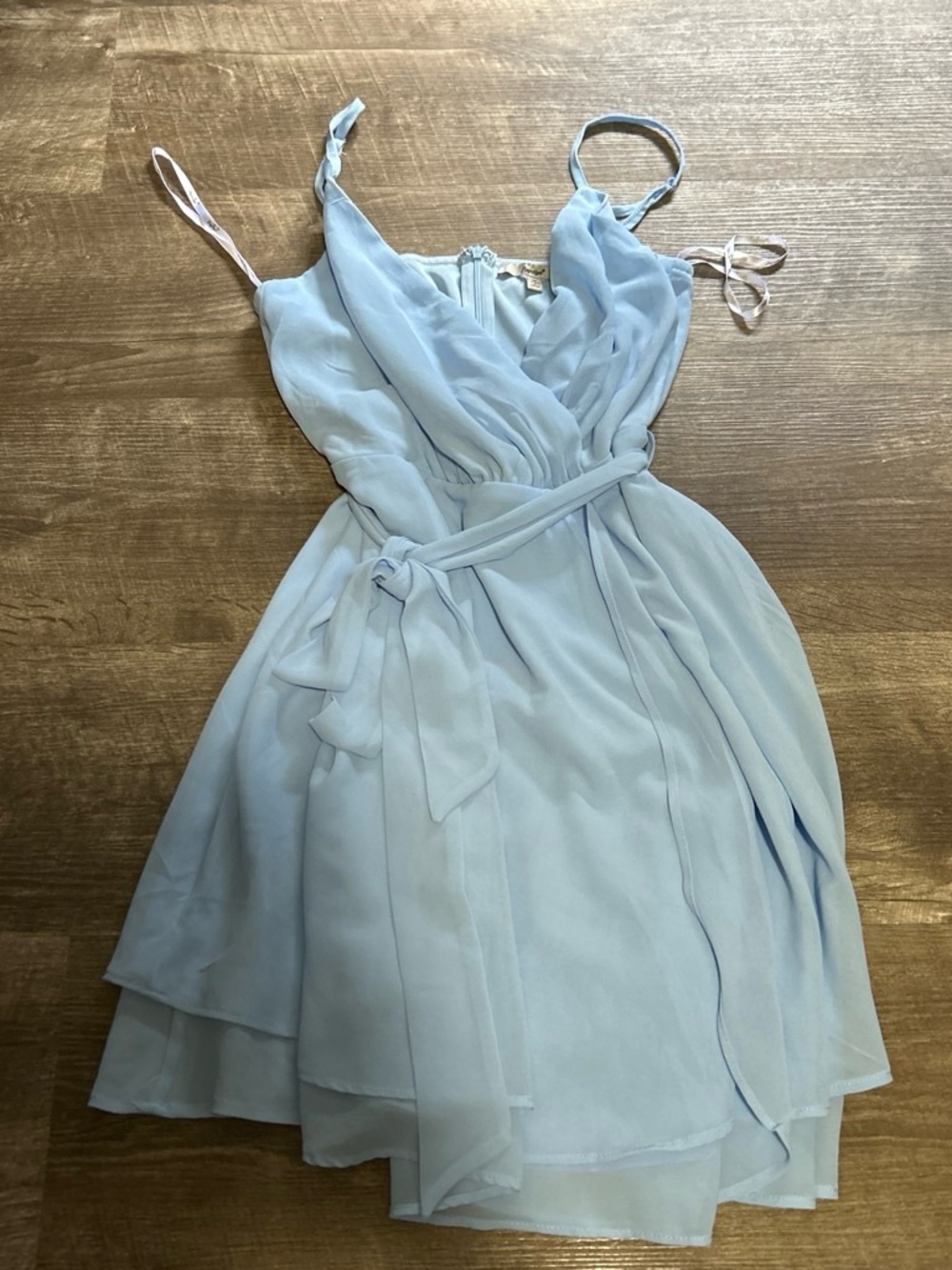 Papaya Light Blue Chiffon Mini Wrap Dress